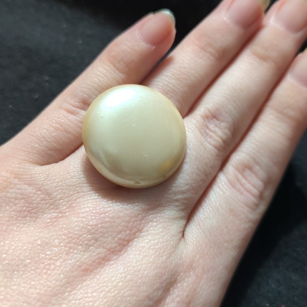 Vintage Cream Faux Pearl Domed Disc Adjustable Statement Ring